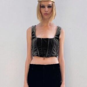 NWOT Zara grey crushed velvet corset cropped top sm
